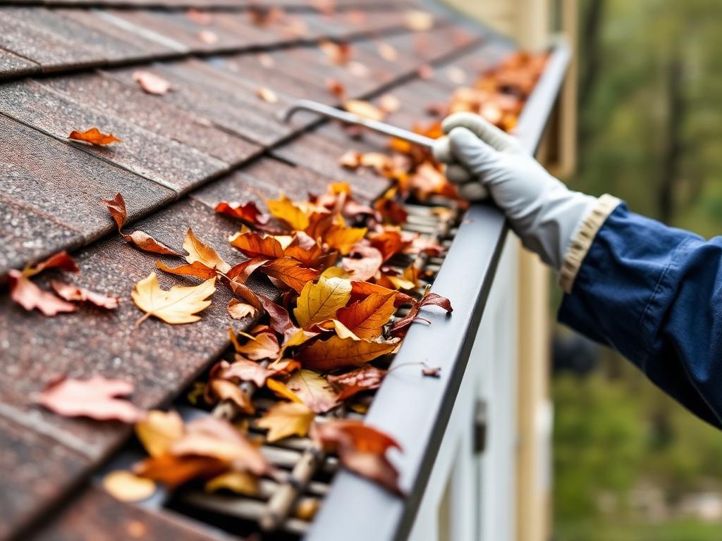Heavy leaf debris in the rear gutter run