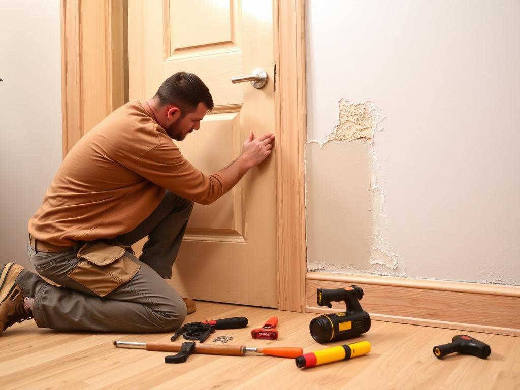 Door hardware reset and drywall repair